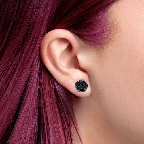 Black Rose Stud Earrings